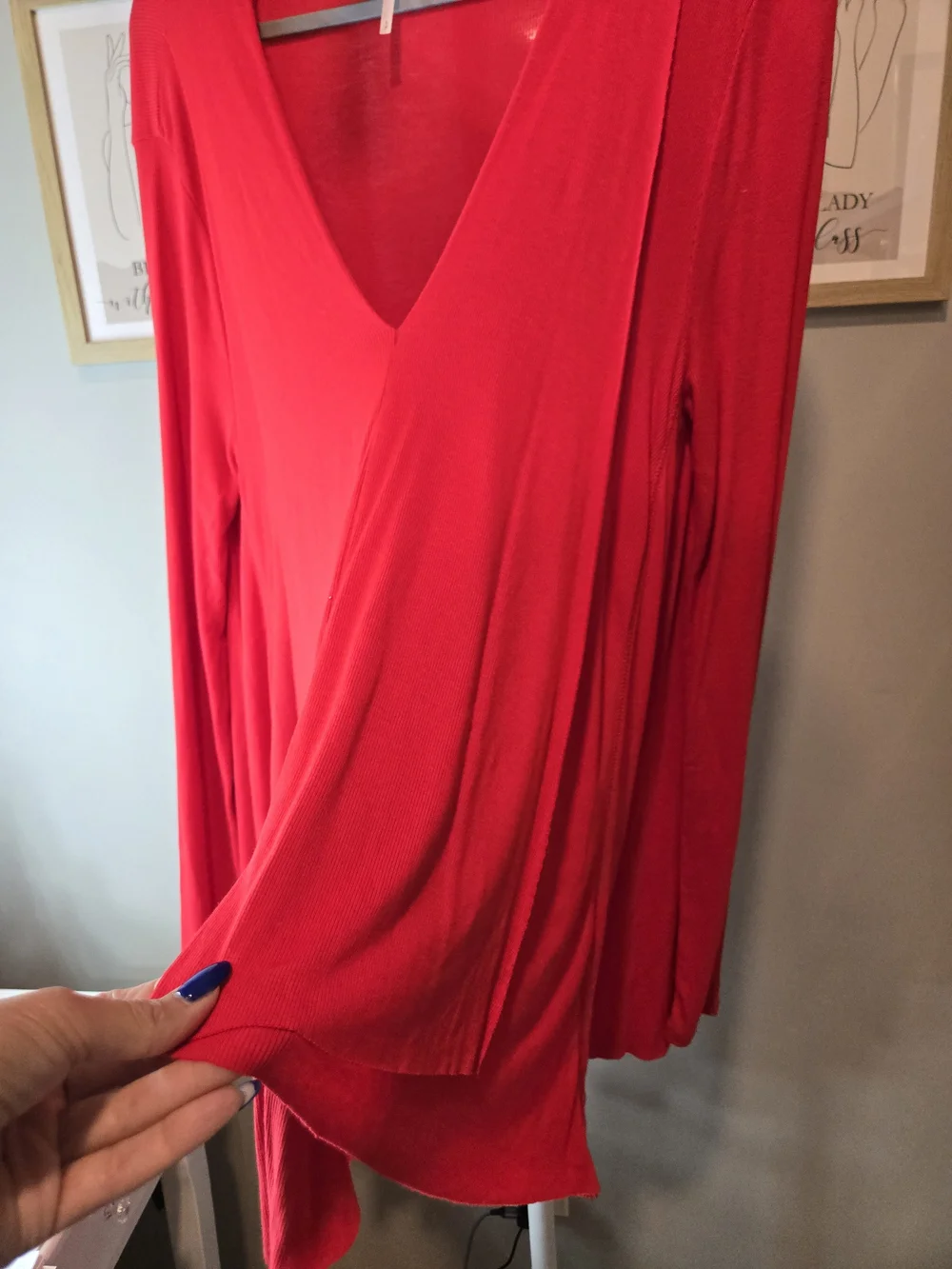 Free People Ribbed Red V-Neck Layered Top